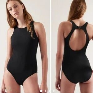 ATHLETA Maldives One Piece Swimsuit Black High Neck padded Bra Large